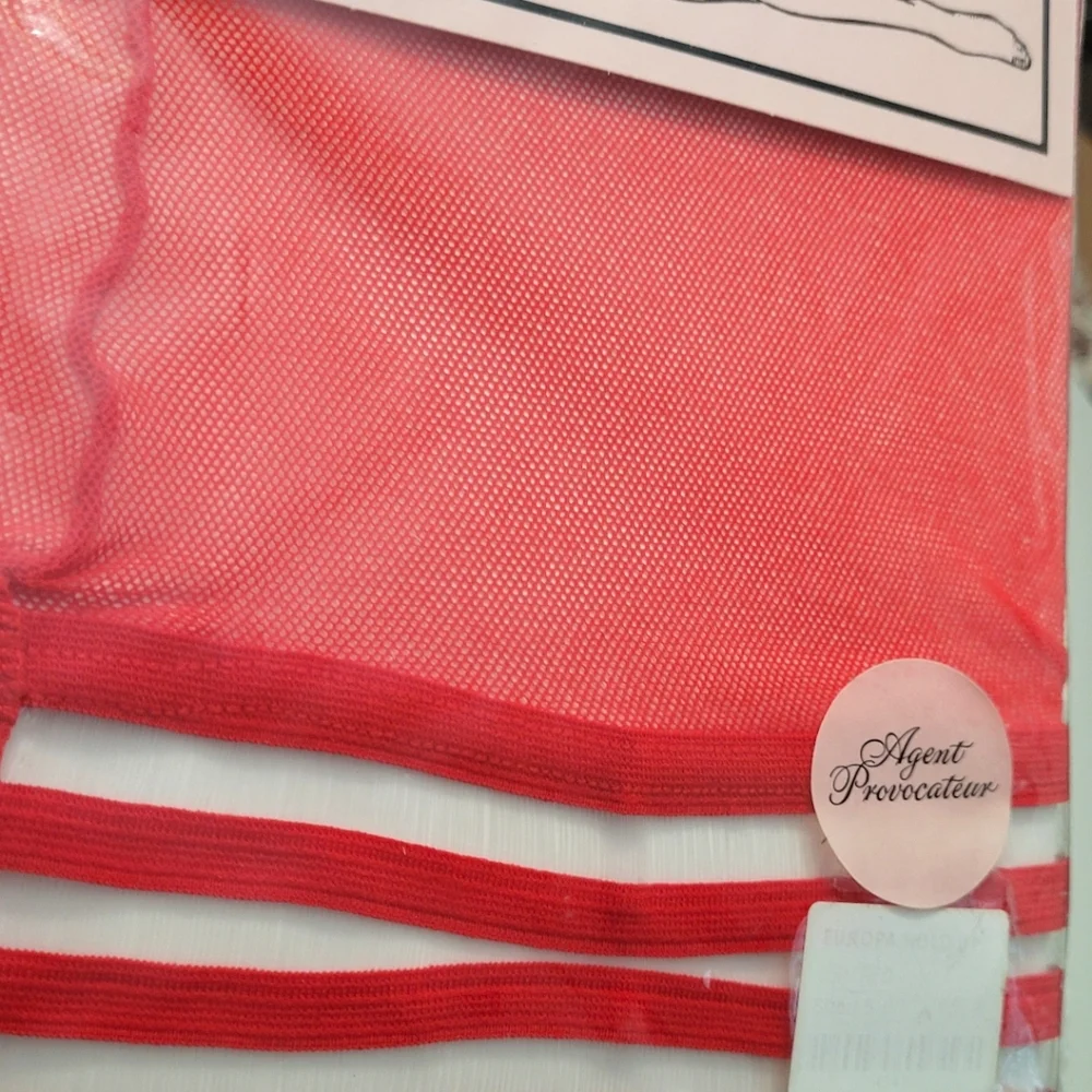 Agent Provocateur Europa Red Hold Up Stockings NWT Vintage Rare